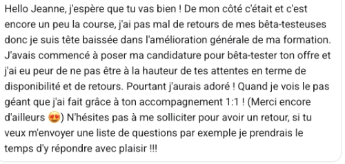 Message d'une bêta-testeuse